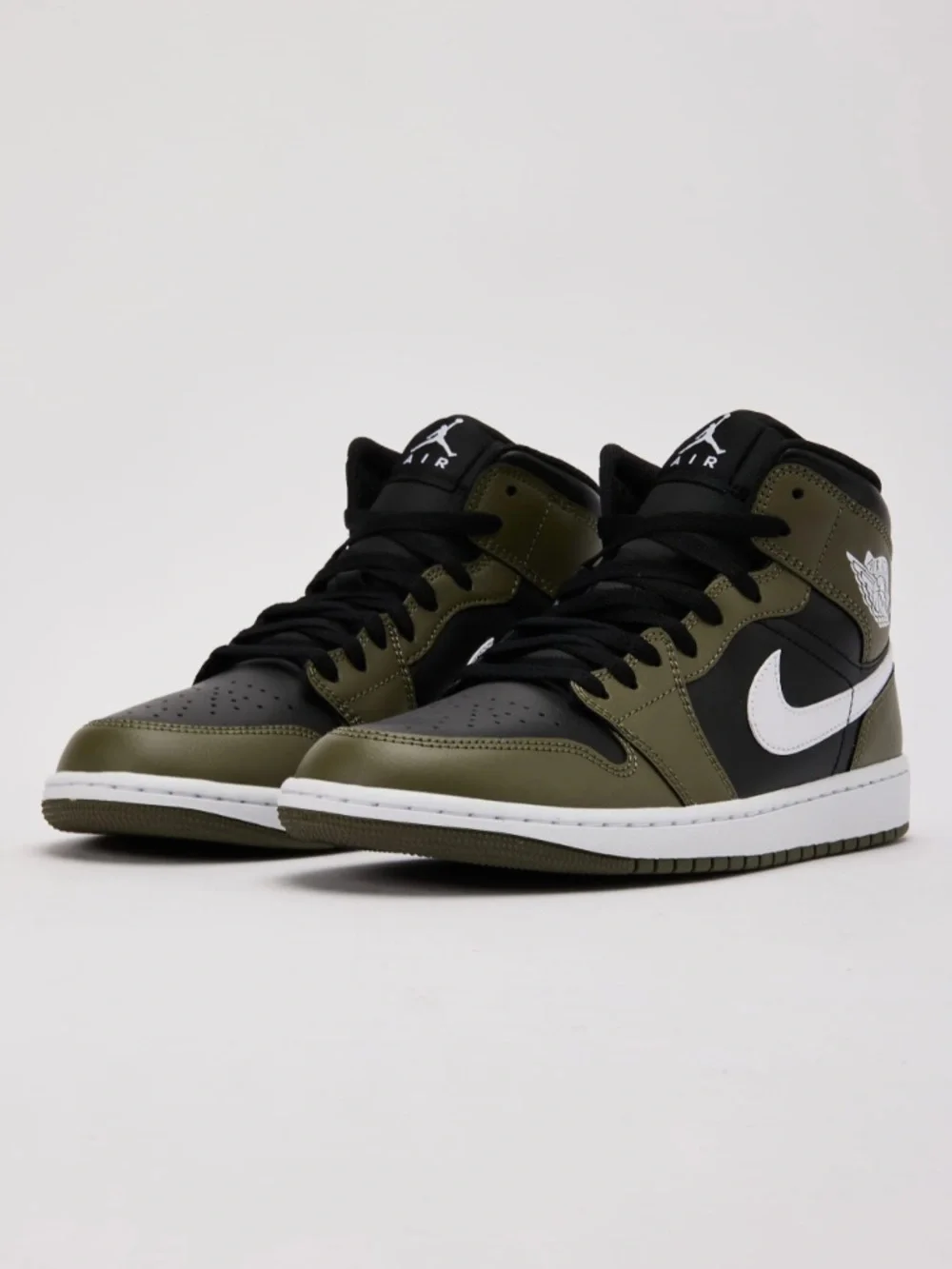 Nike Air Jordan 1 Mid Black White Medium Olive DQ8426-092- Sequoia